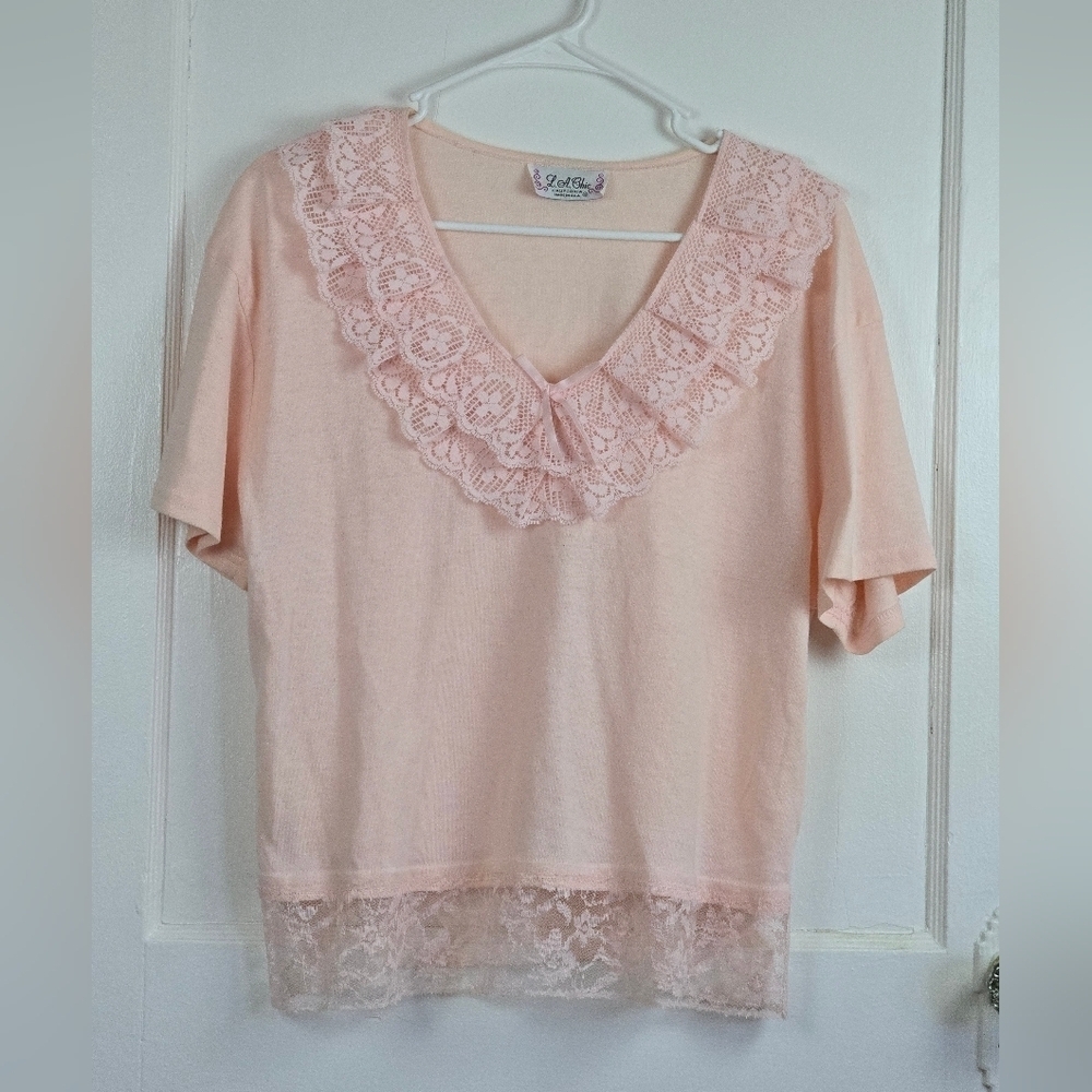 Vintage LA Chic Pink Knit Coquette Top Size M/L